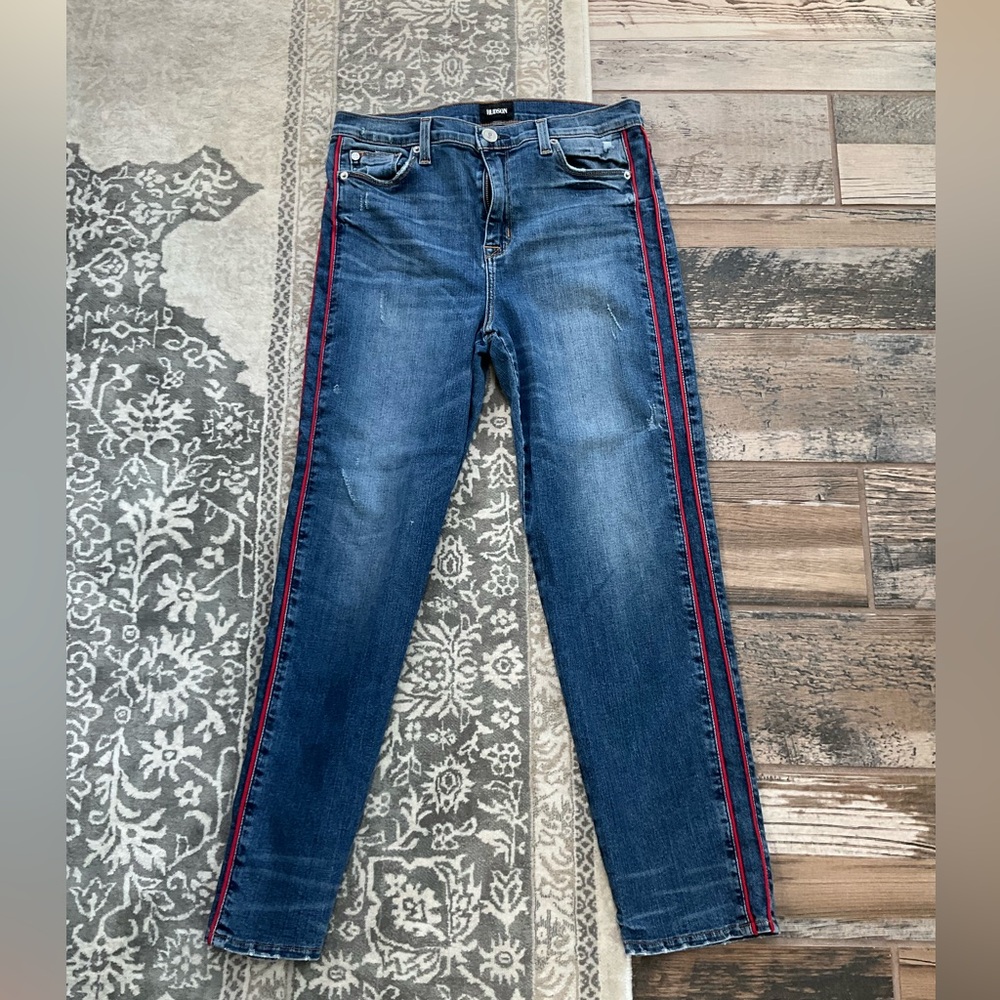 Hudson Jeans Blue Straight Denim with Red Side Stripe Ankle 29